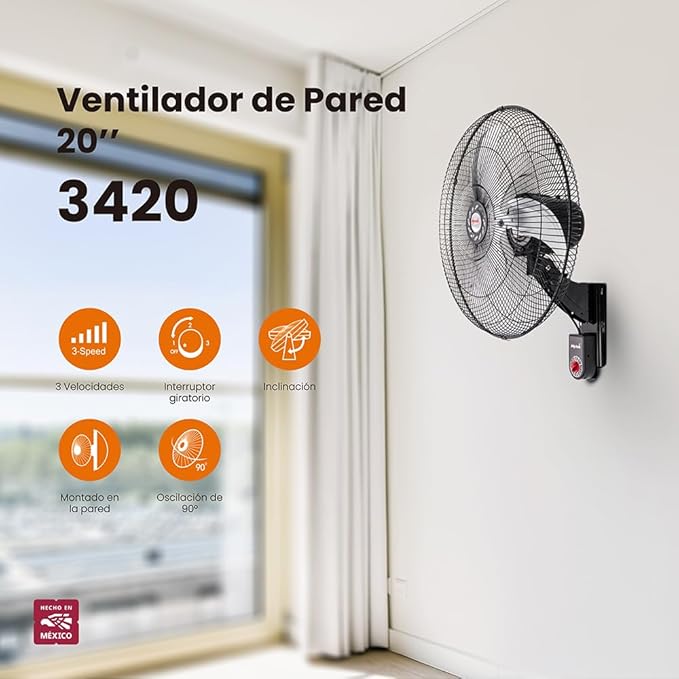 Mytek 20" - Ventilador de pared negro/plata modelo 3420 Súper