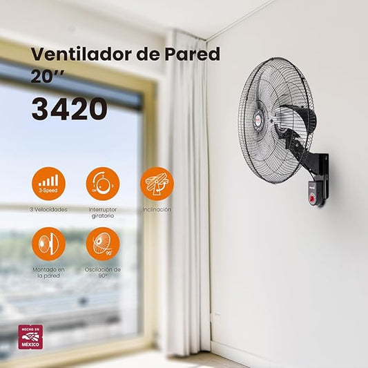 Mytek 20" - Ventilador de pared negro/plata modelo 3420 Súper