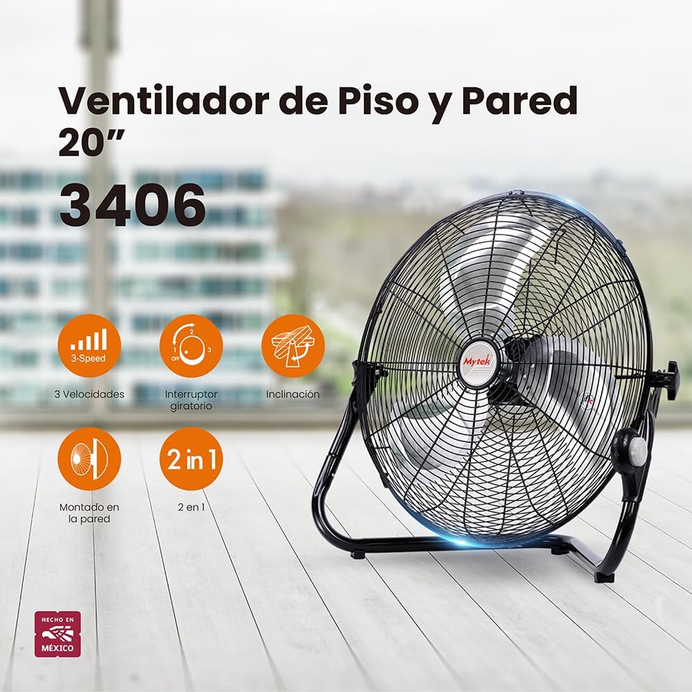 Mytek 20" 2 en 1 - Ventilador de piso y pared modelo 3406