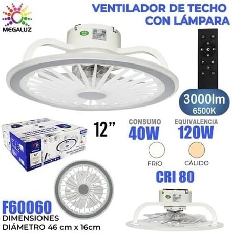 Ventilador de Techo con Luz Mega Luz 12" - Modelo MTC-27 (F60060)