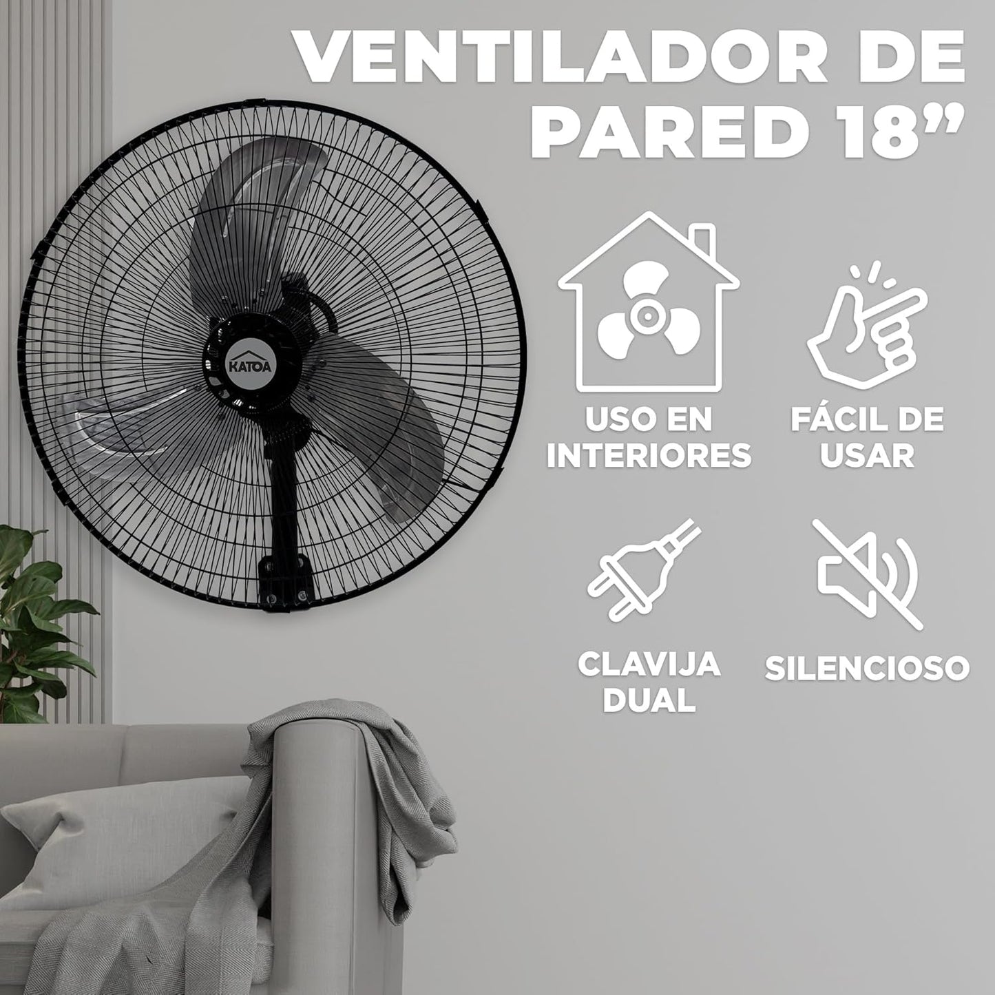 Katoa 18" - Ventilador de pared negro modelo A